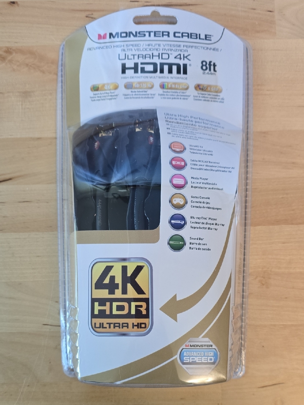 New Monster 8ft HDMI HDR Cable 4k Ultra HD 60/120 Hz Refresh 11.2Gbps
